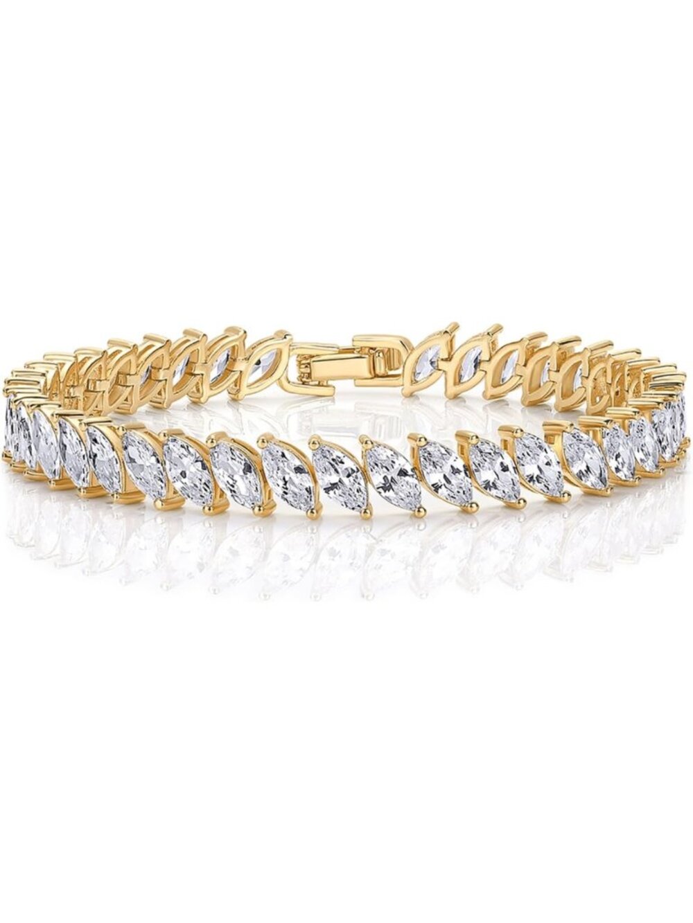 14K Gold Plated Marquise Cut Tennis Bracelet for Women - Sparkling CZ Jewelry